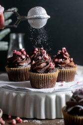 Peppermint Mocha cupcakes with a sprinkle of powdered sugar.