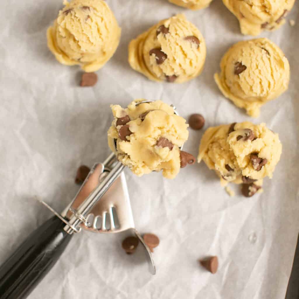 a scoop of the no bake edible cookie dough