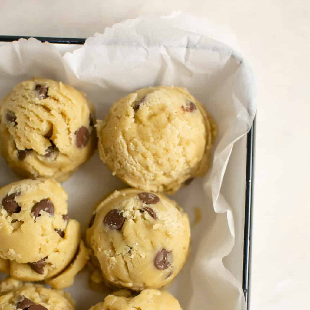 A close up of the no bake edible cookie dough balls