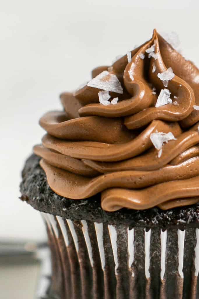 A close up of the nutella frostin gon the Chocolate Nutella cupcake.