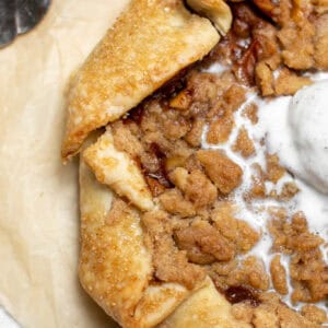 apple crumble galette with ice cream