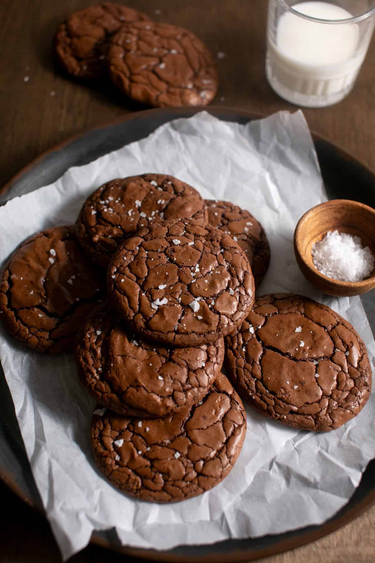 Brownie cookies on metal pan 