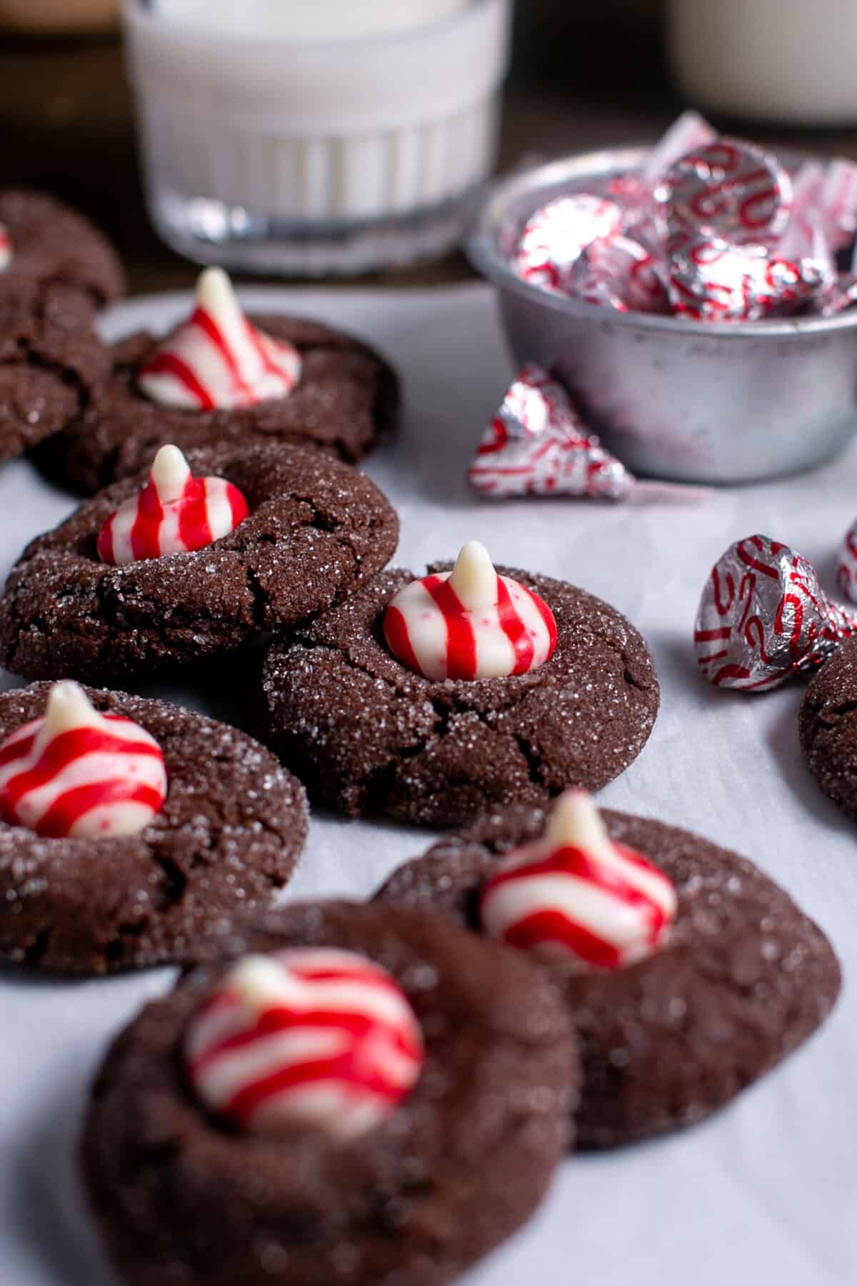 Chocolate Peppermint Blossoms stacked up.