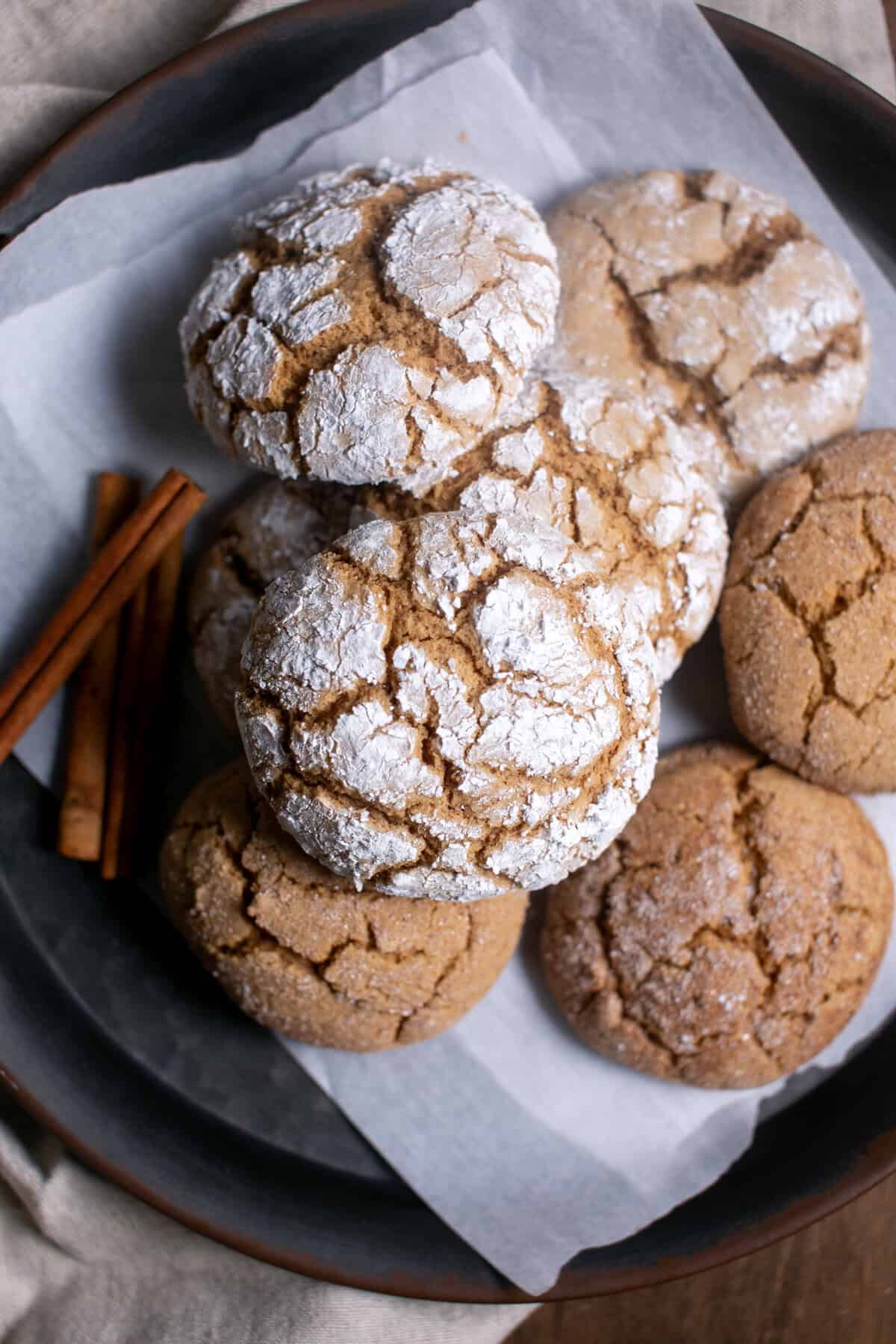 Spice Crinkle Cookies on parchment paper.