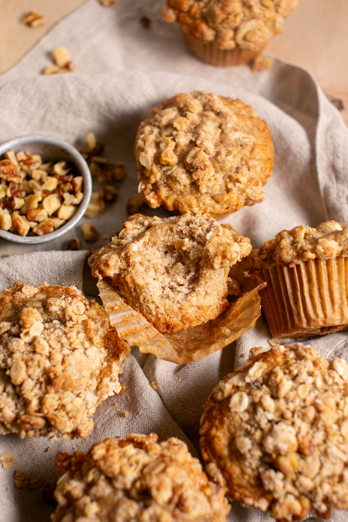 Banana Oat Muffin with a bite missing. 
