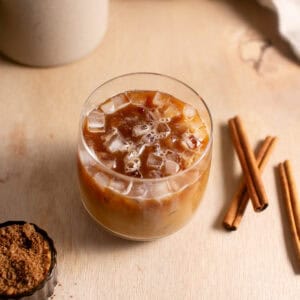 A glass of an iced dirty chai.