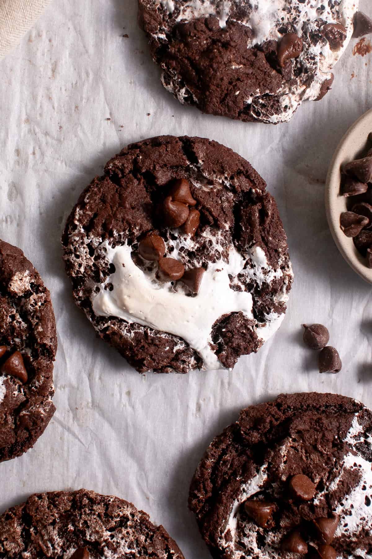 Hot Chocolate cookies on parchment paper. 