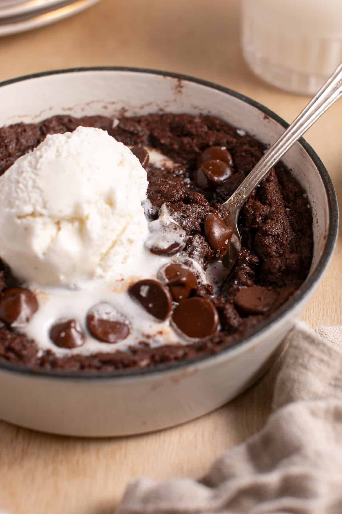 Double Chocolate Skillet Cookie with a scoop of ice cream.