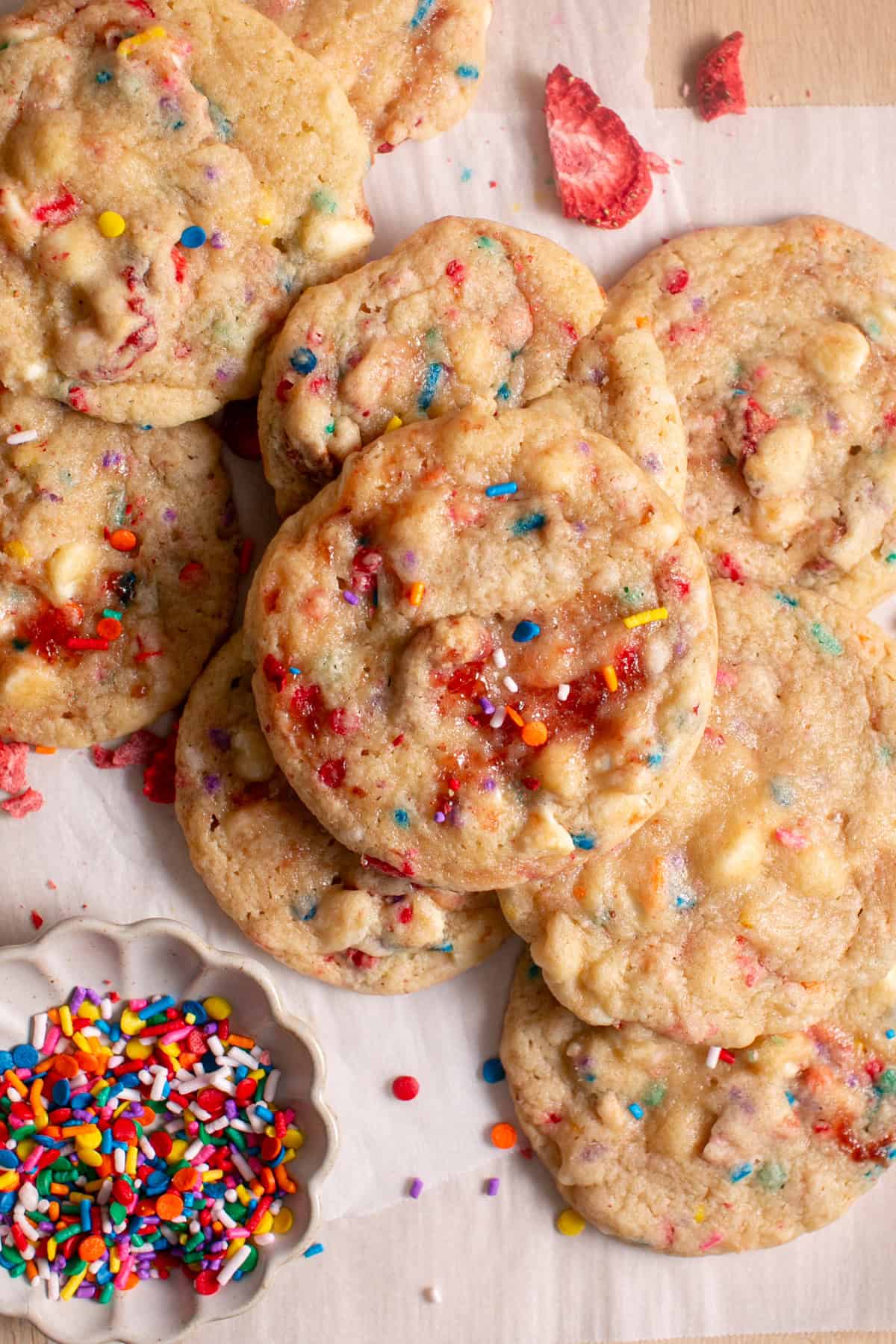 A pile of Strawberry Poptart Cookies.