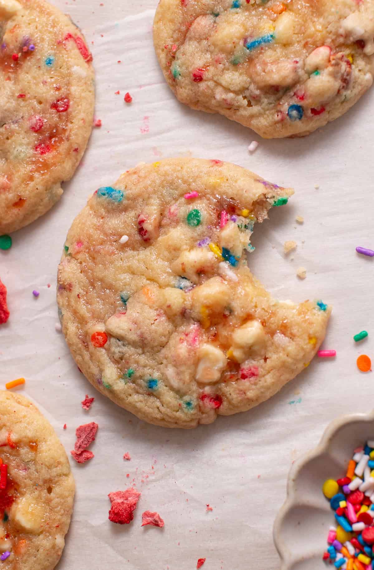 Strawberry Poptart Cookie with a bite missing.