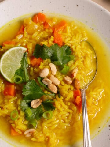 Turmeric Rice Soup with lime.