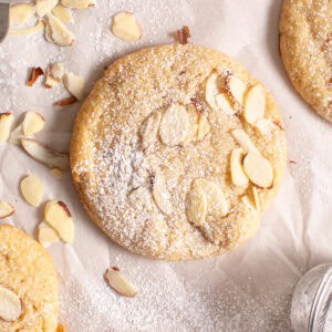 Almond Croissant Cookies with powdered sugar.