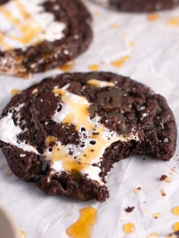 Chocolate Marshmallow Caramel Cookies cover image.
