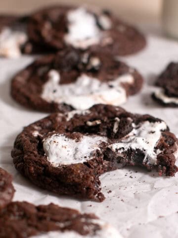 Mint Marshmallow Cookies with parchment paper.