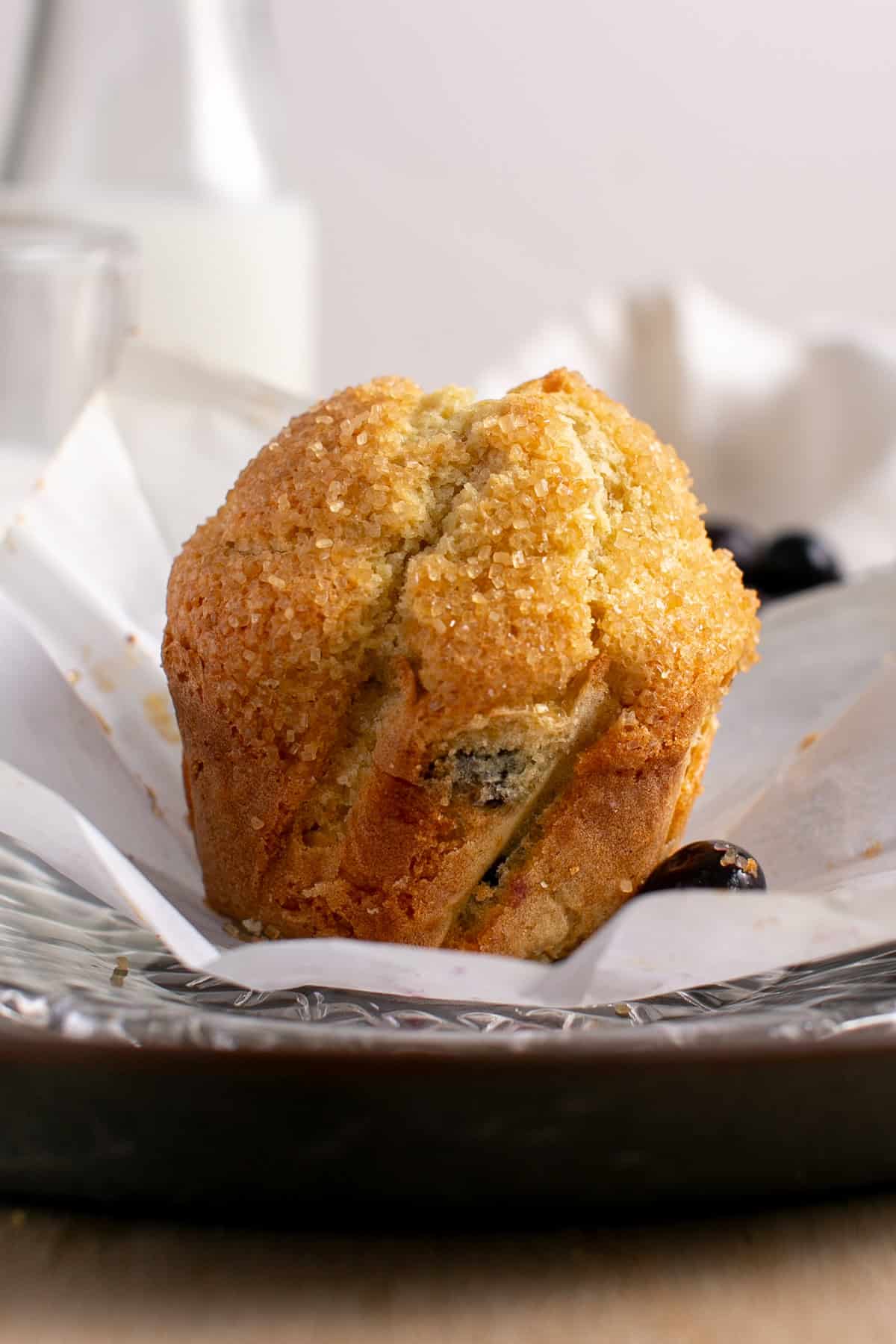 Single Serve Blueberry Muffin on parchment paper.