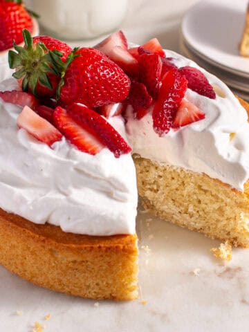 Small Batch Vanilla cake with strawberries.