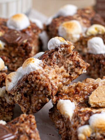 S'mores Rice Krispies on a tray.