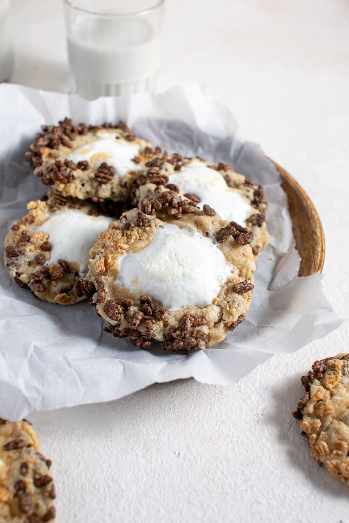 Chocolate Cereal S'mores Cookies on a plate. 