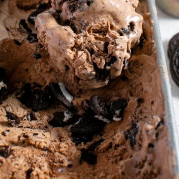 Chocolate Coffee Cookie Ice Cream with a cone.