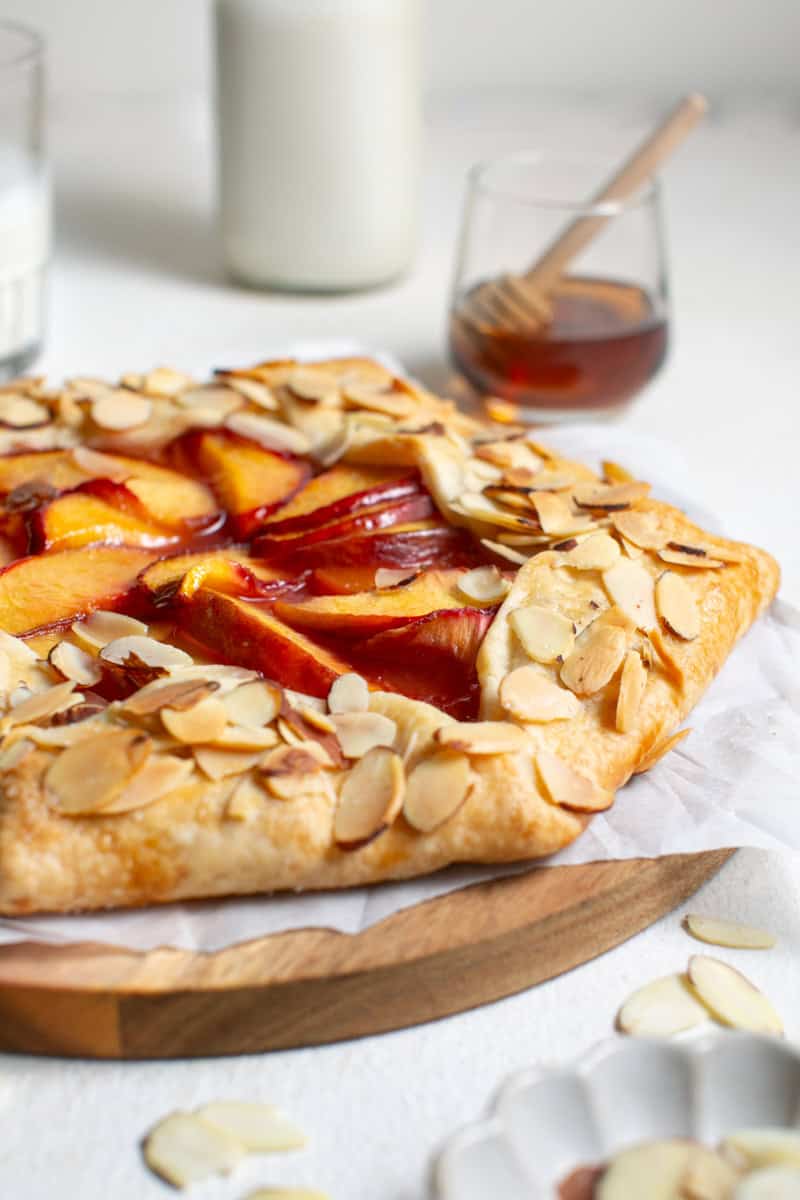 Sliced Almonds beside the Peach Almond Galette.