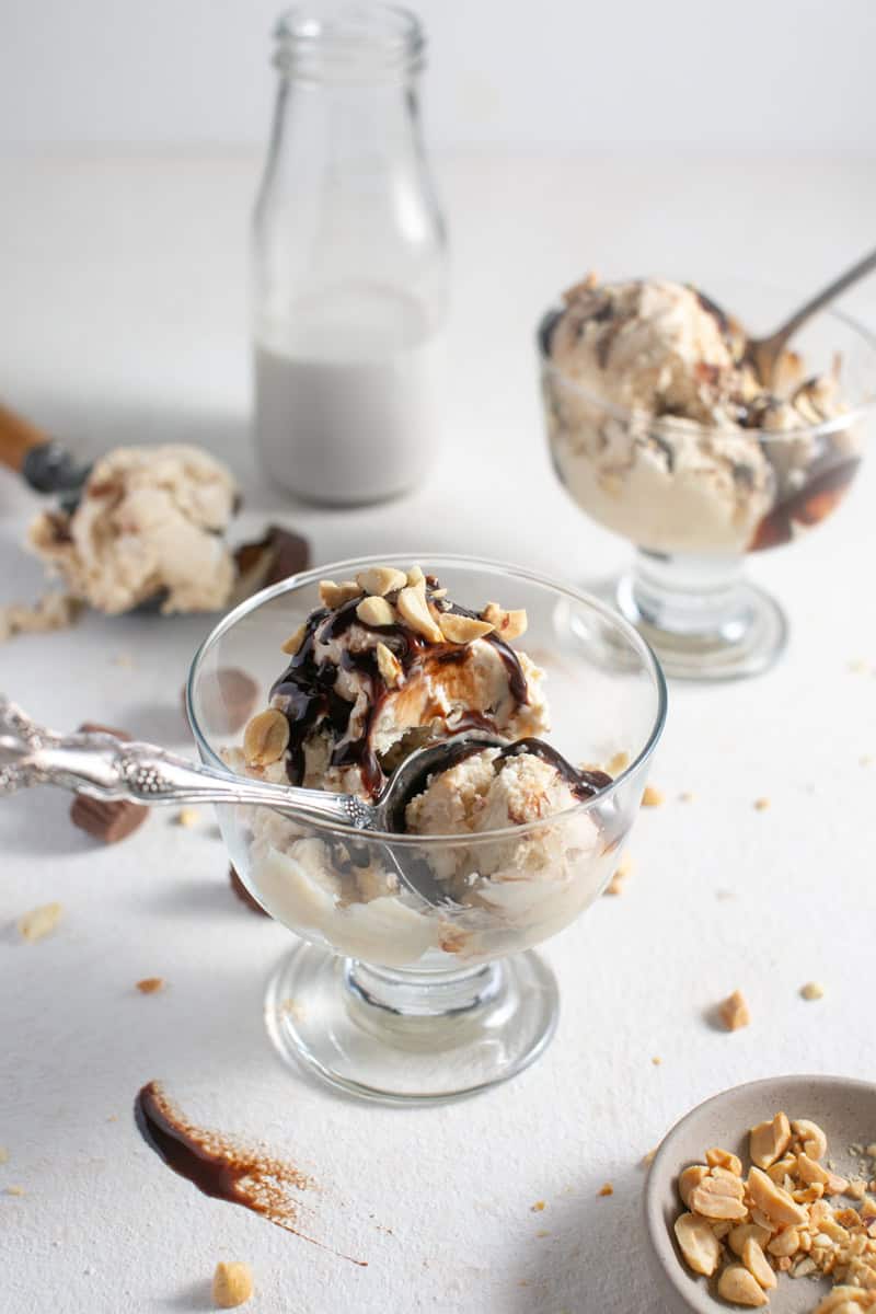 Homemade Peanut Butter Ice Cream with a spoon. 