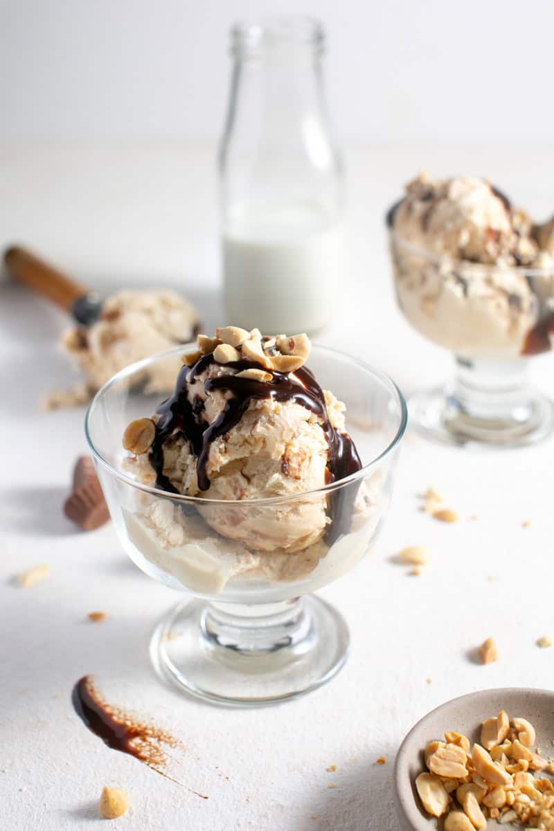 No Churn Peanut Butter Ice Cream with peanuts.