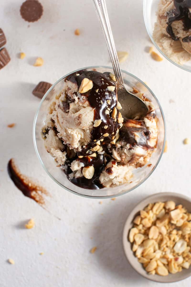 Homemade Peanut Butter Ice Cream in a bowl. 