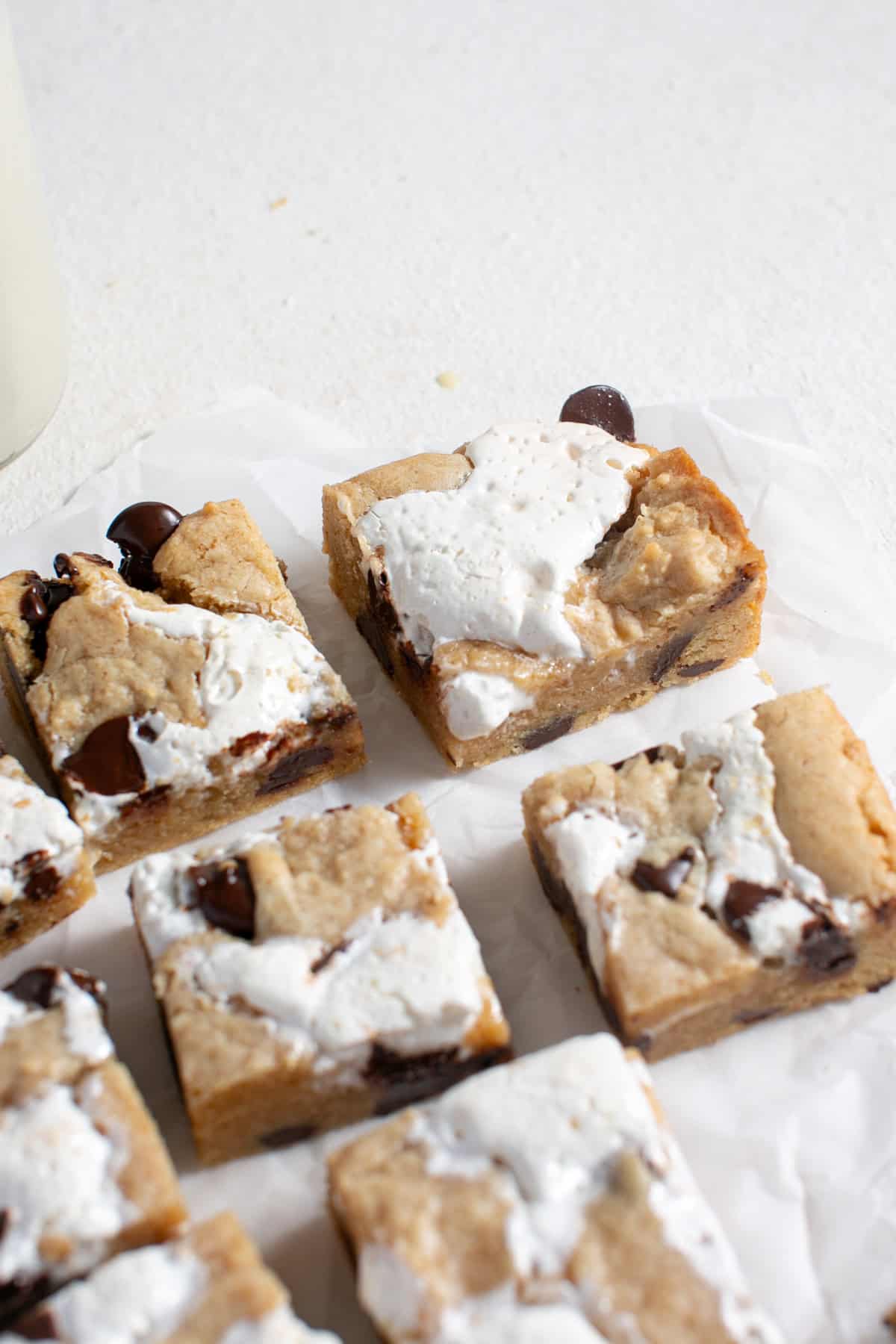 s'mores cookie bars on parchment paper
