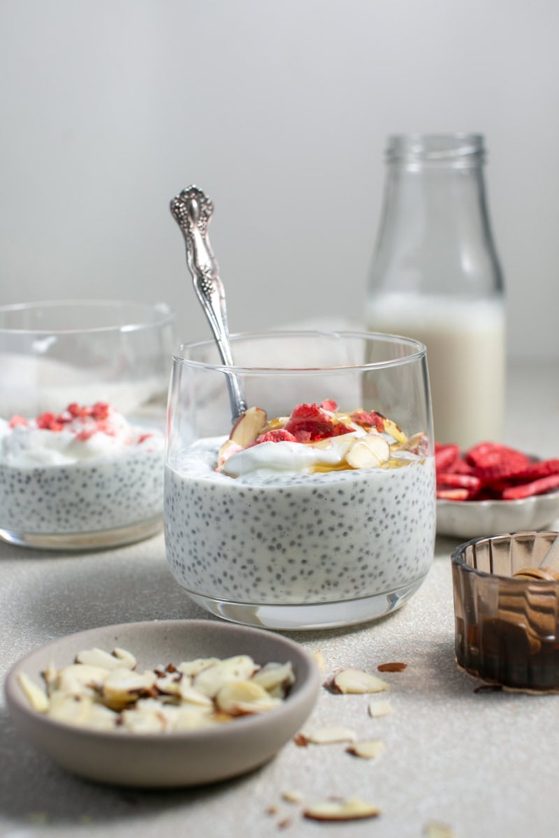 Chia seed pudding with a drizzle of honey. 