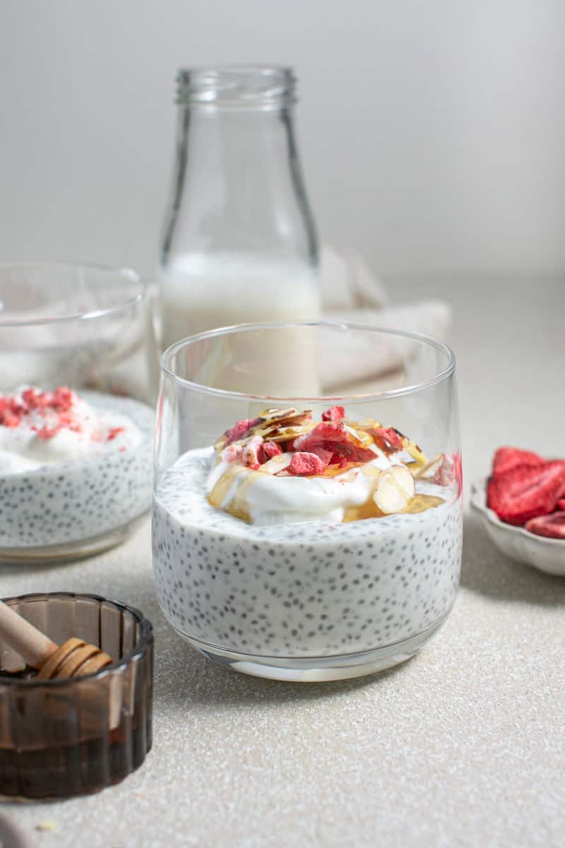 Chia seed pudding with a dollop of yogurt on top. 