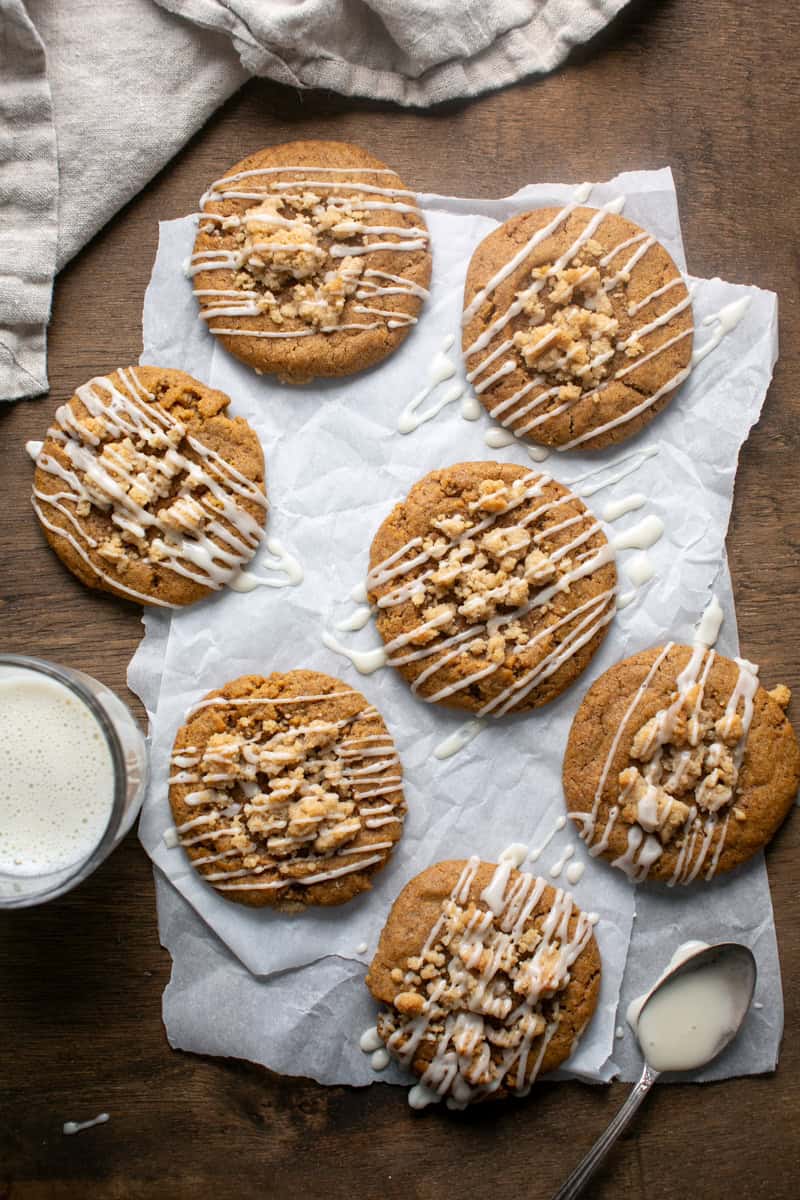 Pumpkin Coffee Cake Cookies on parchment paper. 