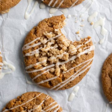 Pumpkin Coffee Cake Cookies with a bite missing.