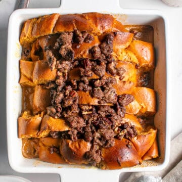 Pumpkin French Toast Bake in a pan.