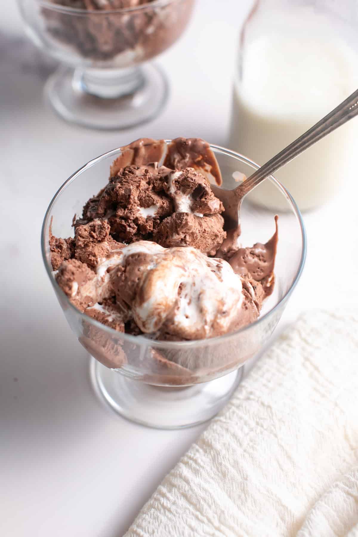 Single Serve Dark Chocolate Marshmallow Ice Cream in a bowl.