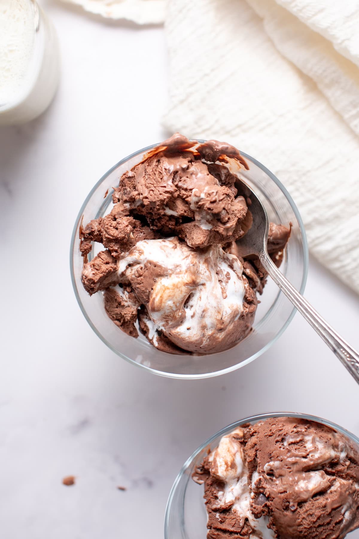 Single Serve Dark Chocolate Marshmallow Ice Cream with a spoon.