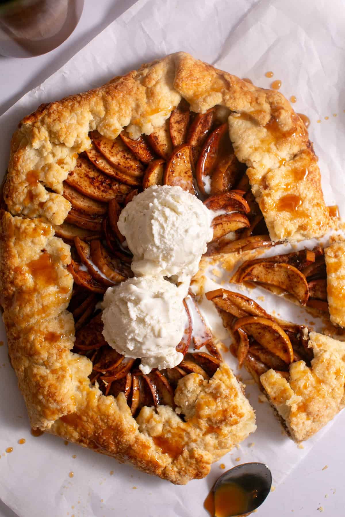 Caramel Apple Galette with two scoops of ice cream. 