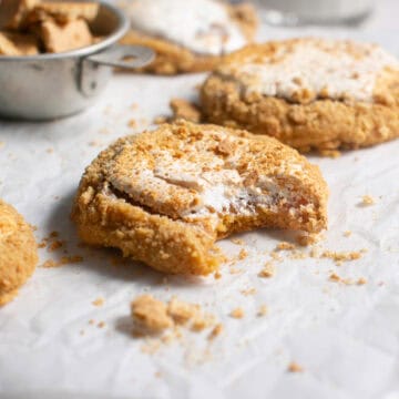 Marshmallow Fluff Cookies with a bite missing.