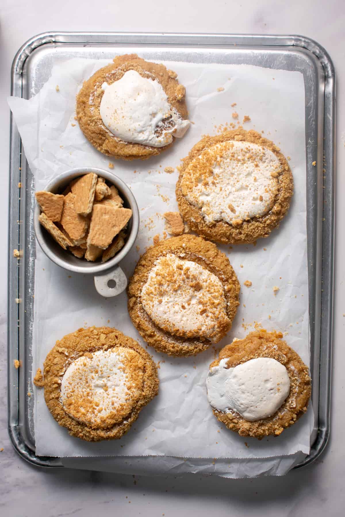 Marshmallow Fluff Cookies on a baking tray.