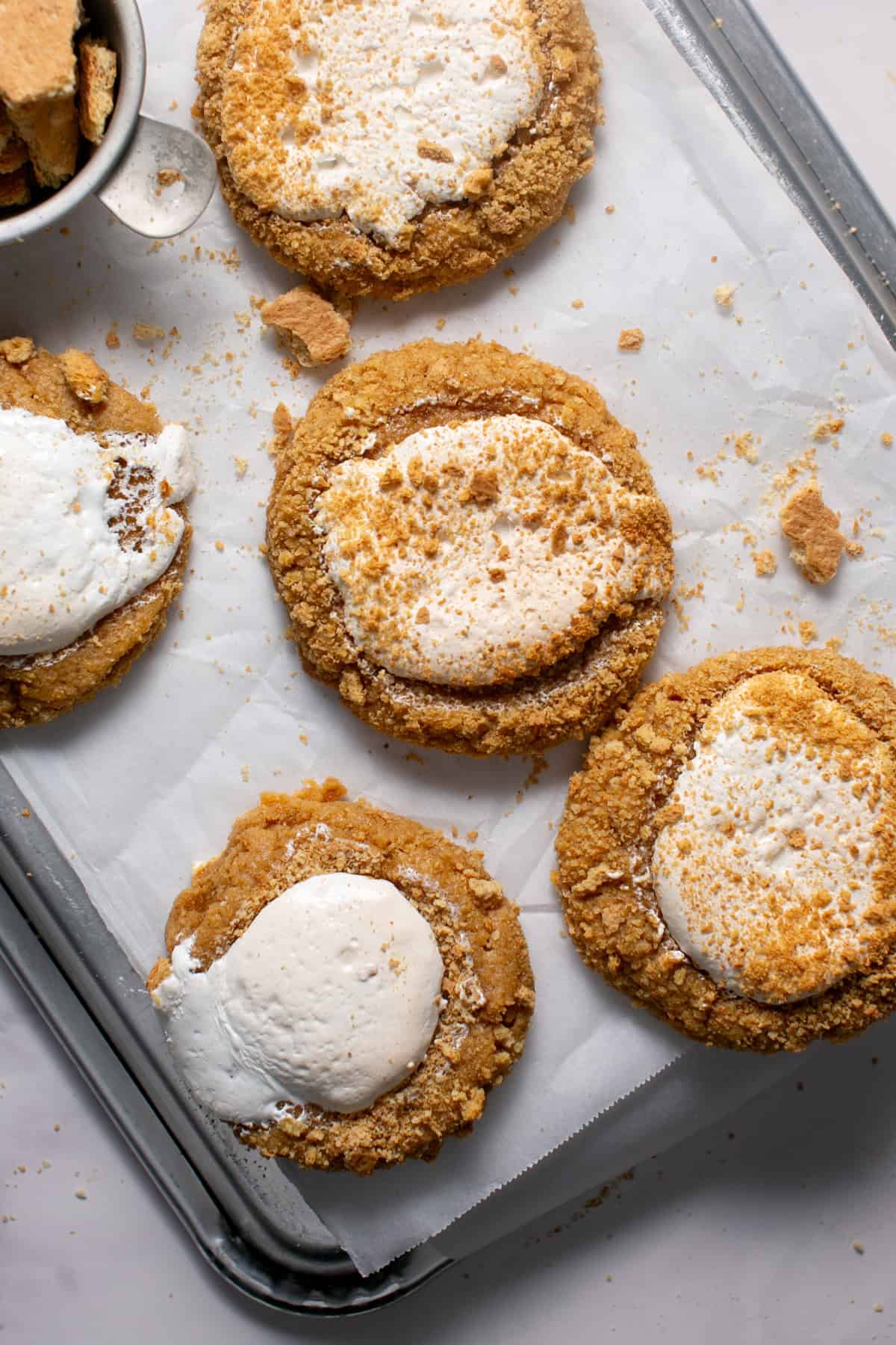 Marshmallow Fluff Cookies with graham cracker crumbs on top.