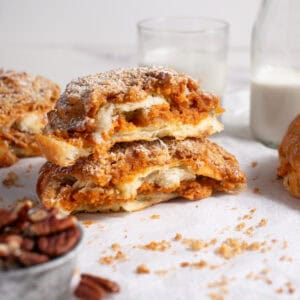 Pumpkin Pie Croissants broken in half.