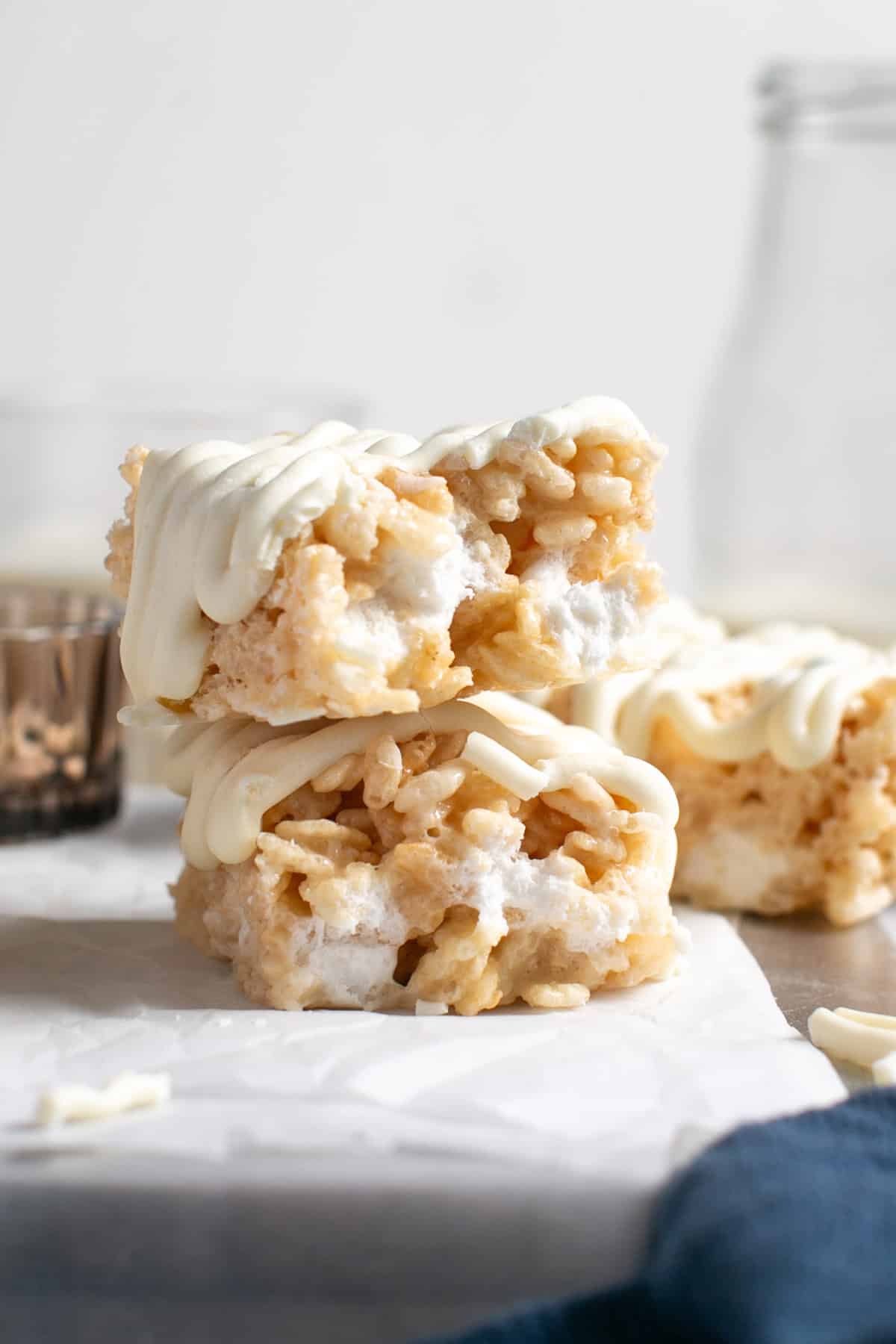 Halloween Mummy Rice Krispie Treats broken in half. 