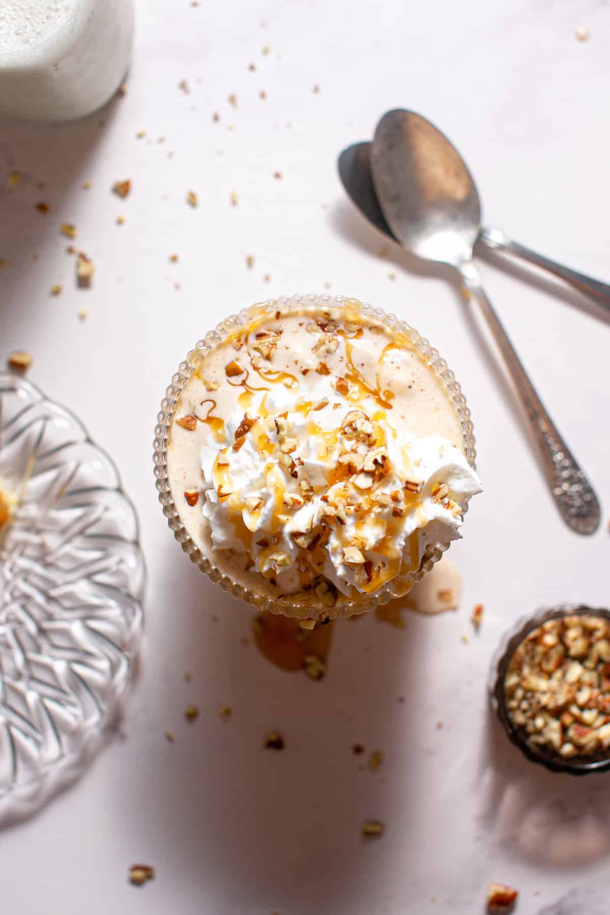 Salted Caramel Pecan Pie Milkshake  with whipped cream.