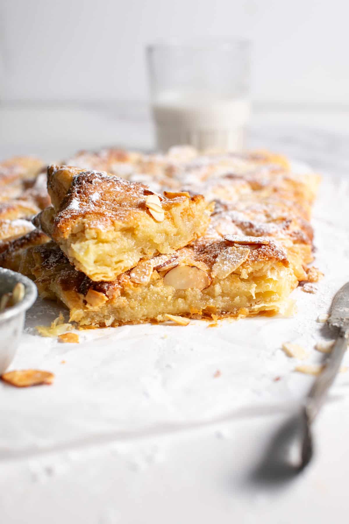 Almond Croissant Puff Pastry Christmas Tree cut in half. 