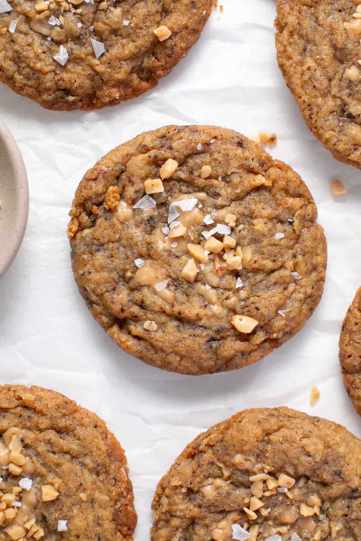 Toffee Coffee Browned Butter Cookie Recipe with flakey salt. 