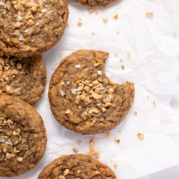 Coffee Toffee Cookie on parchment paper.