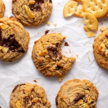 Peanut Butter Chocolate Cracker Cookies with a bite missing.