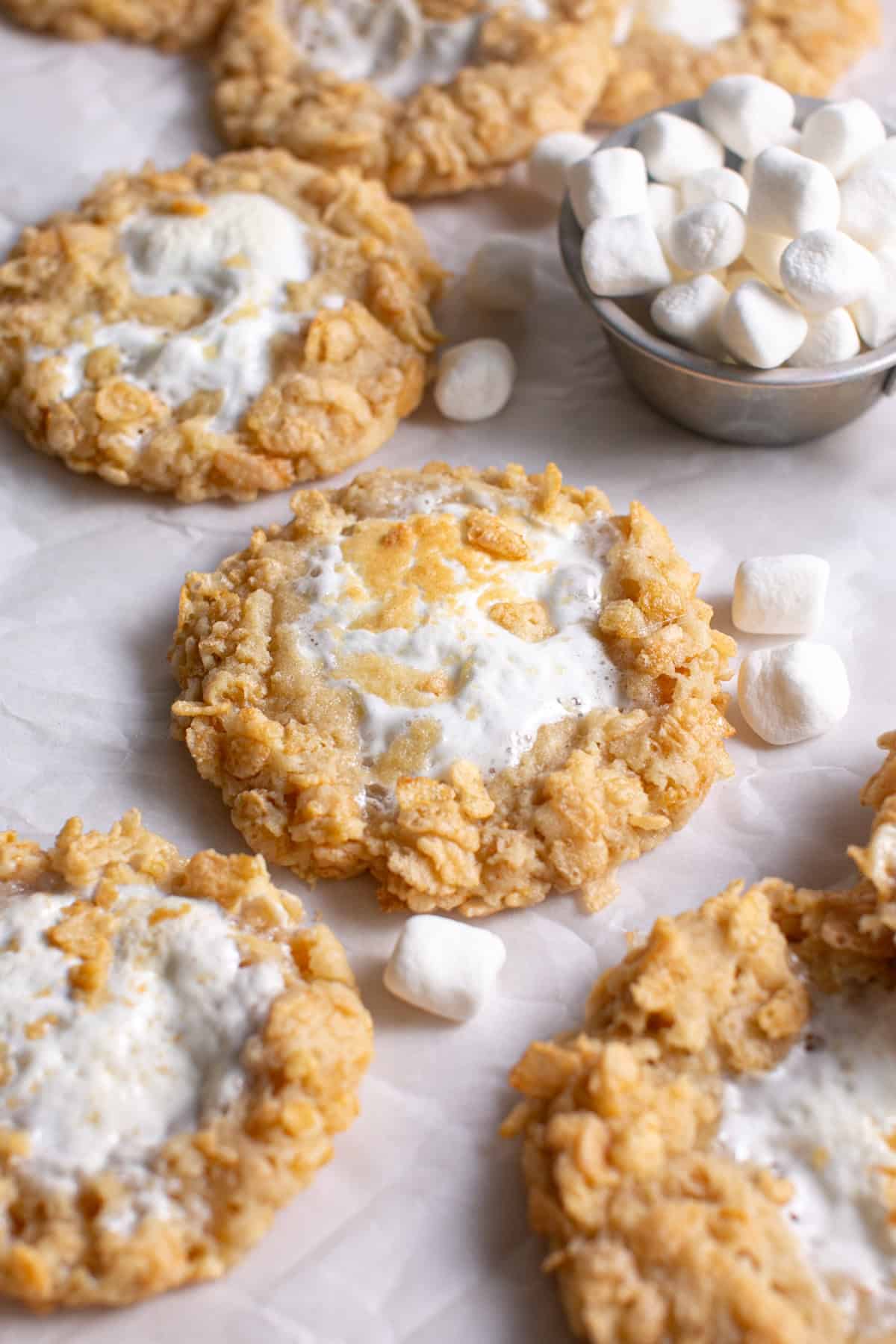 Rice krispie treat cookie with marshmallows. 