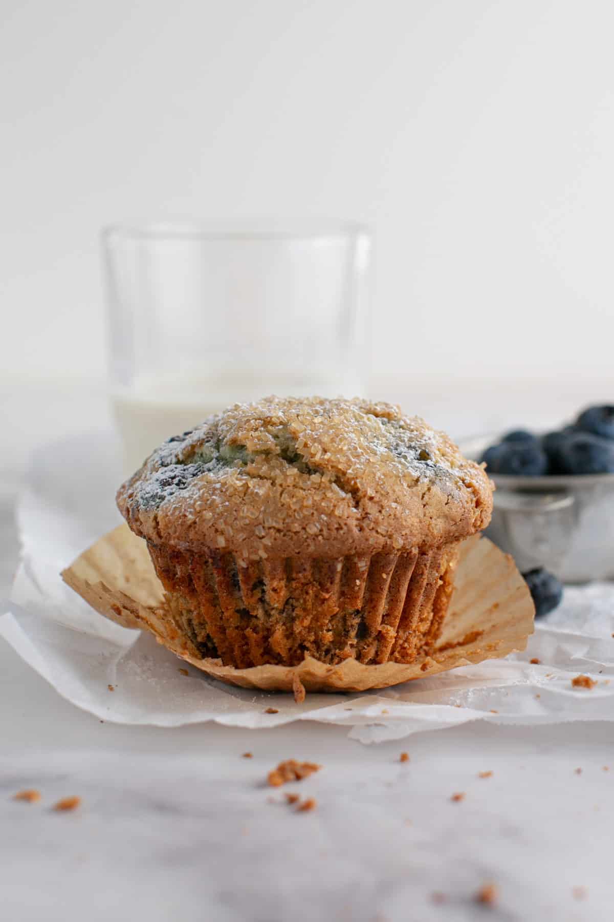 Single Serve Blueberry Muffin on parchment paper. 