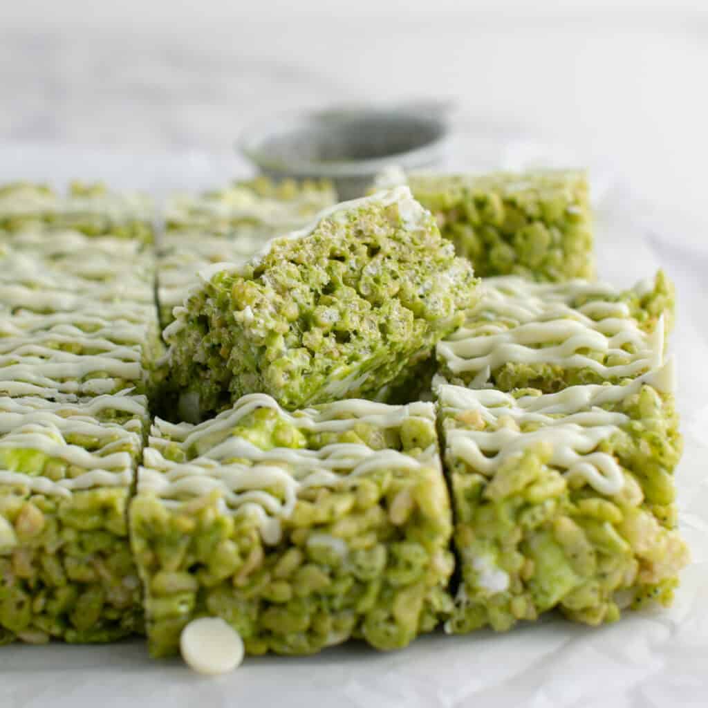 Homemade Matcha White Chocolate Rice Krispie Treats