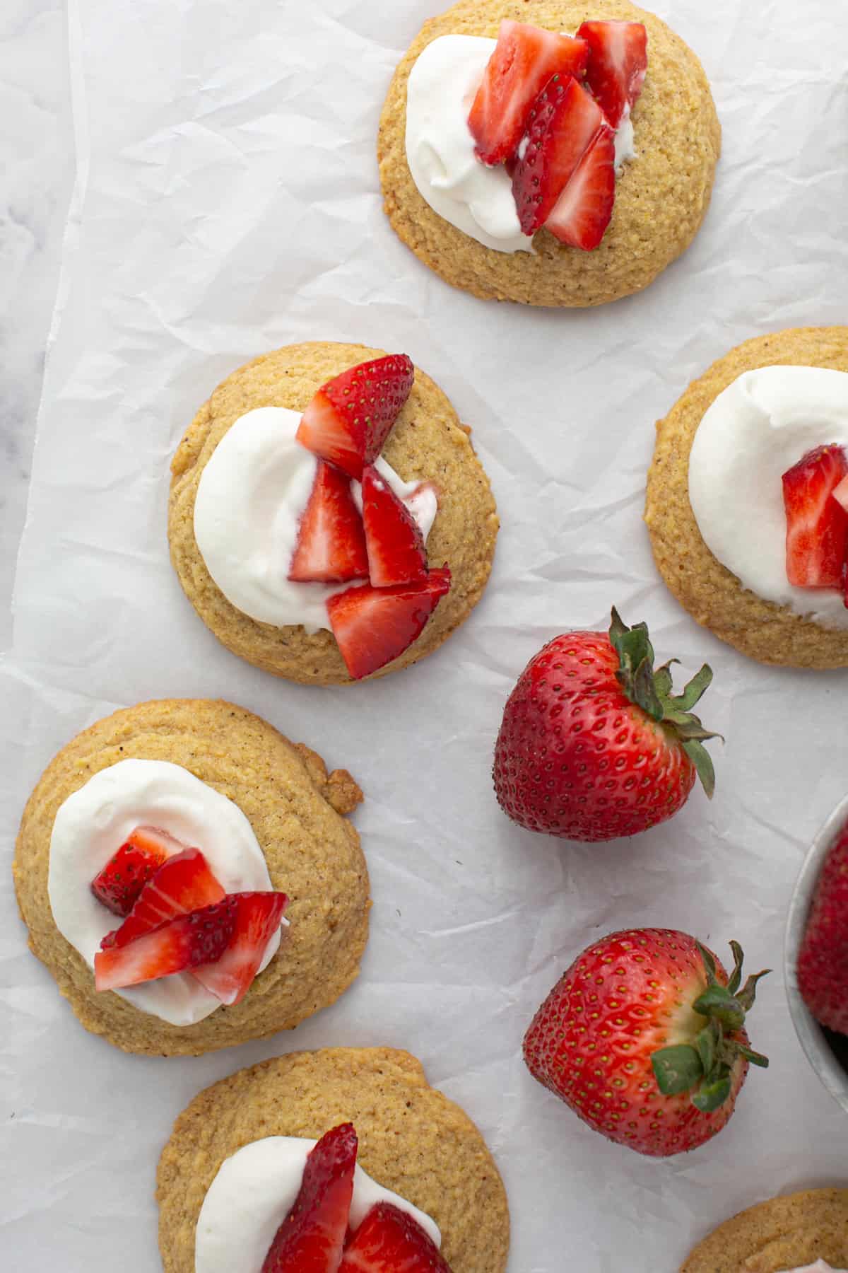 Cornbread Cookies with strawberries.